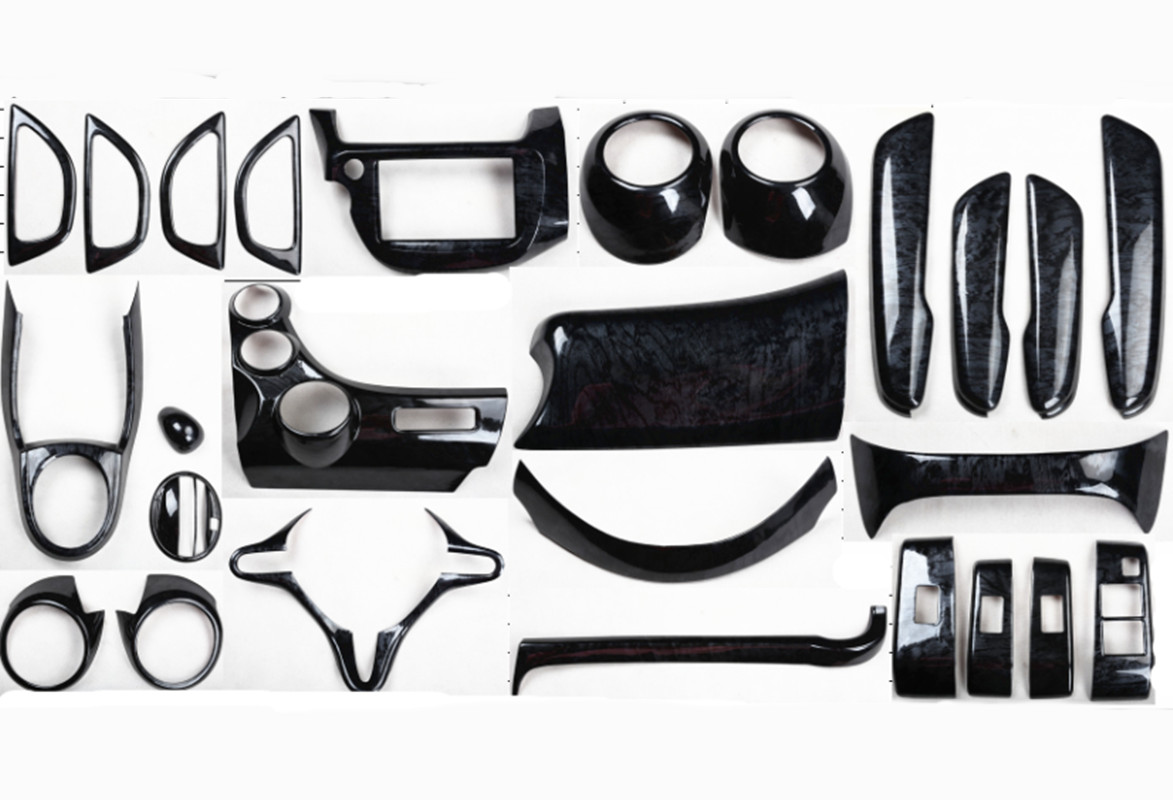 26PCS Black wood grain Car Interior Kit Cover Trim For Honda Fit 2007-2012