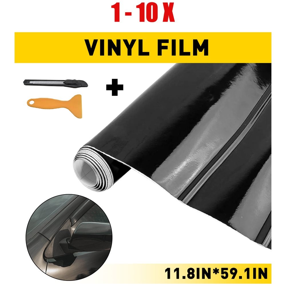 1-10X 59IN 11.8IN Gloss Black Wrap Vinyl Car Sticker Roll Film Decal with tool