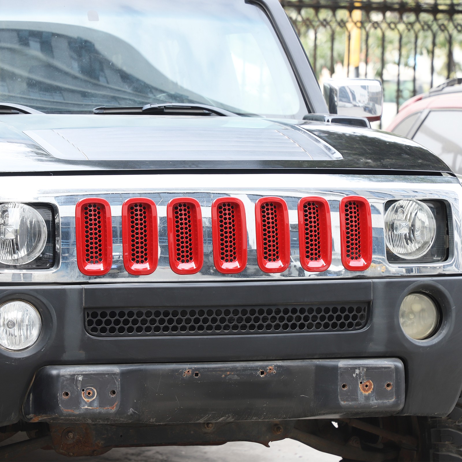 Red Front Bumper Grille Insert Honeycomb Mesh Kits For Hummer H3 2005-2009 7PCS
