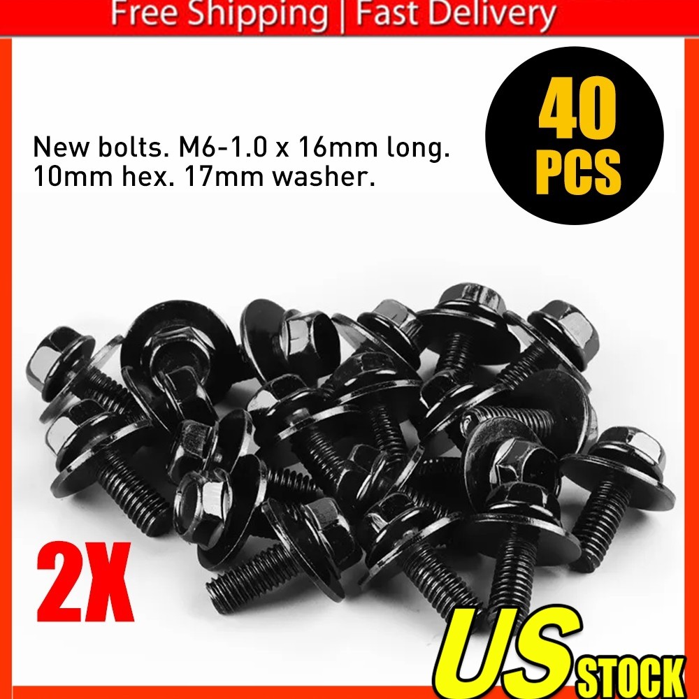 Mean Mug Auto 40x Hex Head Sems Body Bolt M6-1.0 x 16mm, 17mm Washer EAAB