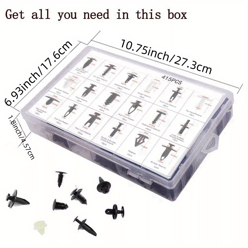 415 Pcs Car Retainer Clips Auto Fasteners Push Trim Clips Pin Rivet Bumper Kit