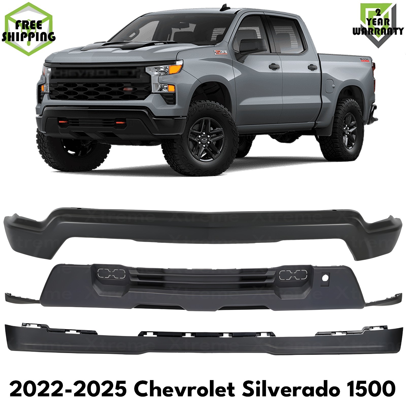 Front Bumper Face Bar Primed Steel & Valance Kit For 22-25 Chevy Silverado 1500