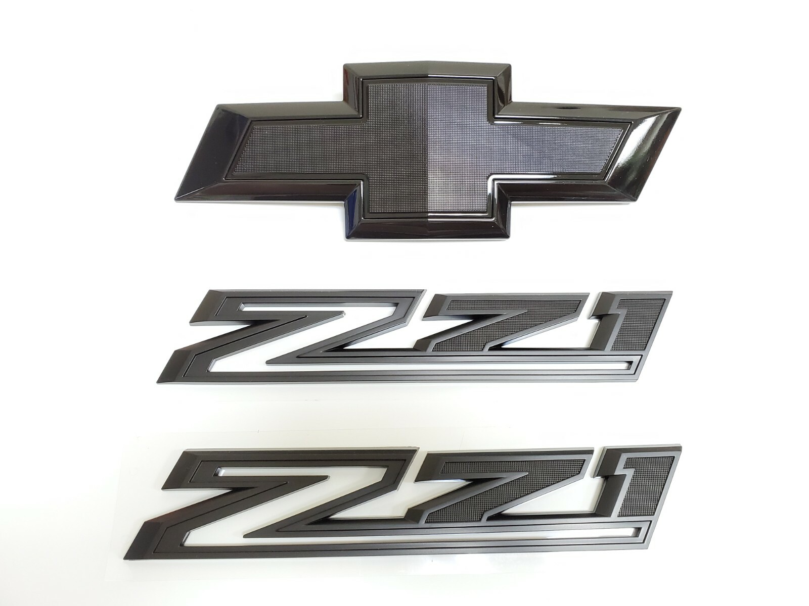 3PC 2019-2021 Silverado Black 1500 Bowtie Front Grille Fender Z71 Fender Emblem