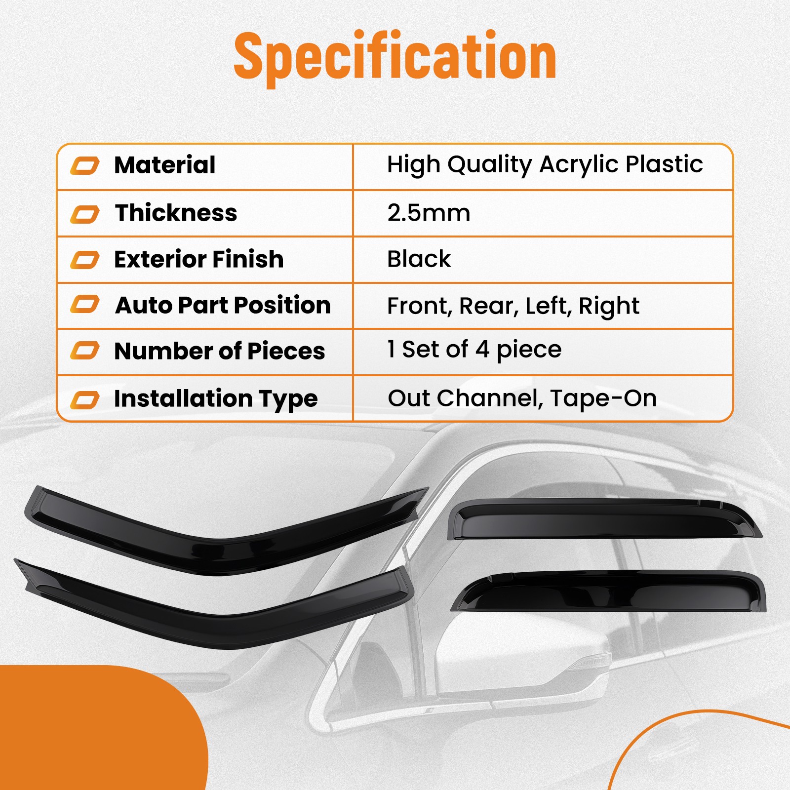 Window Vent Rain Guard Visor for Honda CRV 1997-2001 Acrylic Plastic