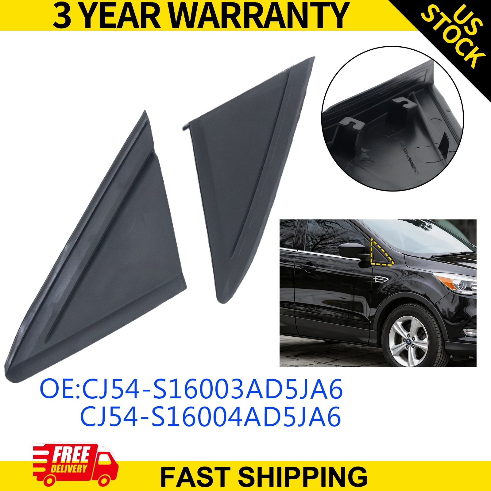 For 2013-2019 Ford Escape Front Left+Right Mirror Corner Triangle Cover