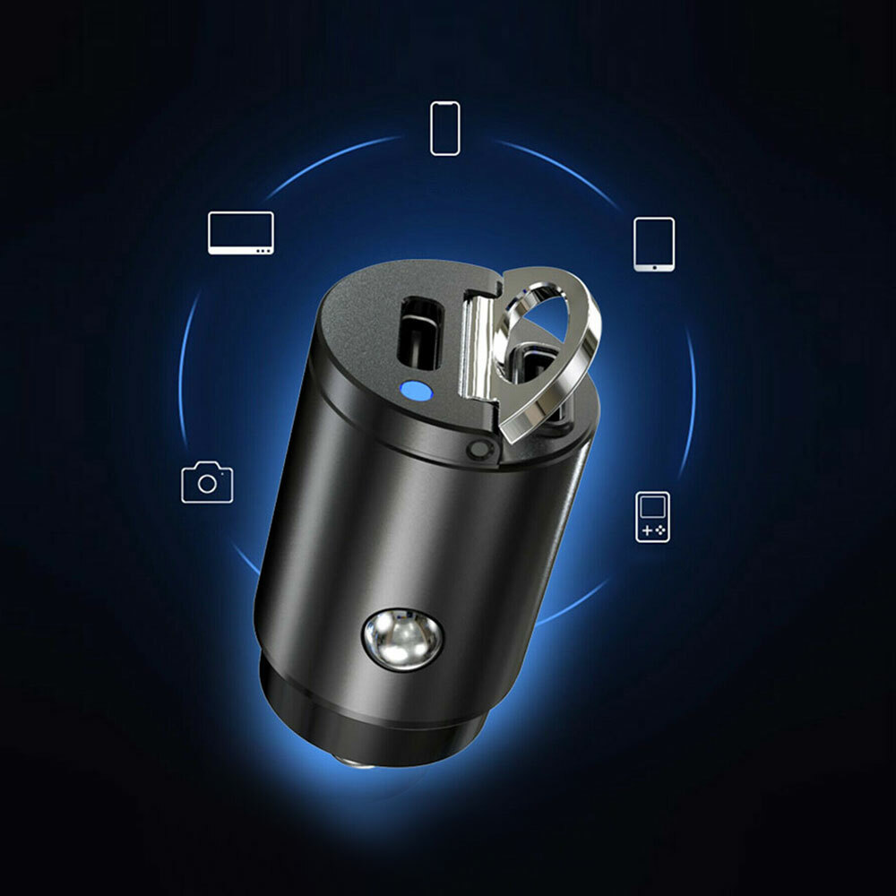 Mini Dual USB Type-C PD Super Fast 30W Car Phone Charger Adapter Black
