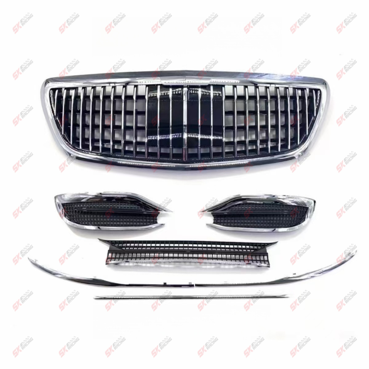 For Mercedes-Benz W222 S450 S560 18-20 ABS Chrome Front Bumper Grille Cover Trim