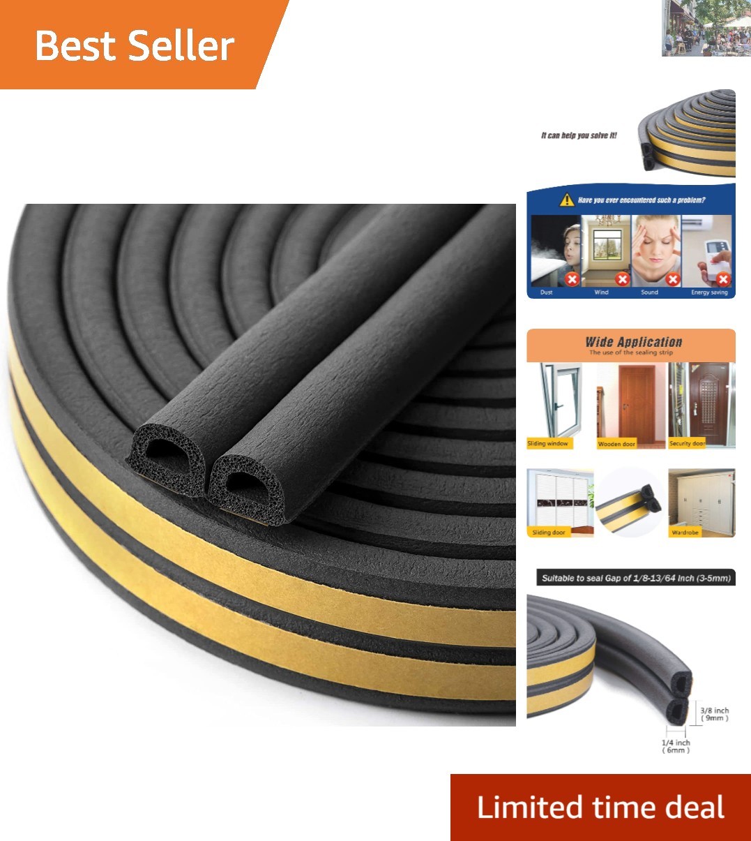 16.5 Ft Self-Adhesive Weather Stripping – Durable & Waterproof Seal for Windows