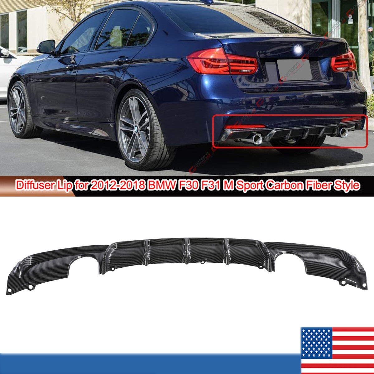 Rear Diffuser Bumper Lip Spoiler For 12-2018 BMW F30 M-Sport Carbon-Fiber */L