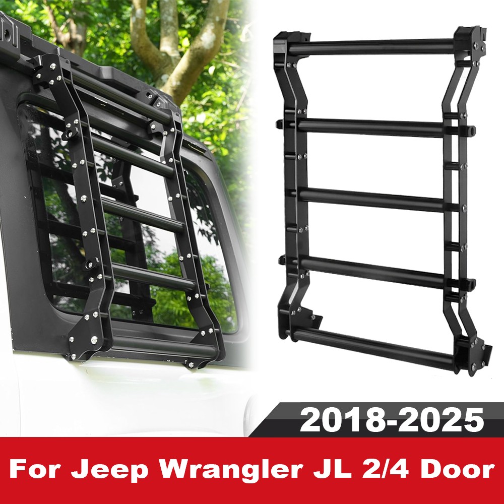 Black Aluminum Rear Window Ladder Flank for 2018-2025 Jeep Wrangler JL 2/4 Door