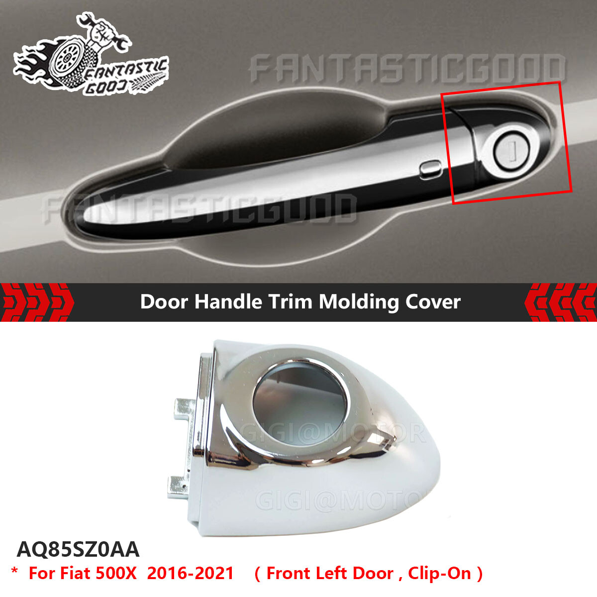 For Fiat 500X 2016-21 Chrome Front Left Exterior Door Handle Trim Molding Cover