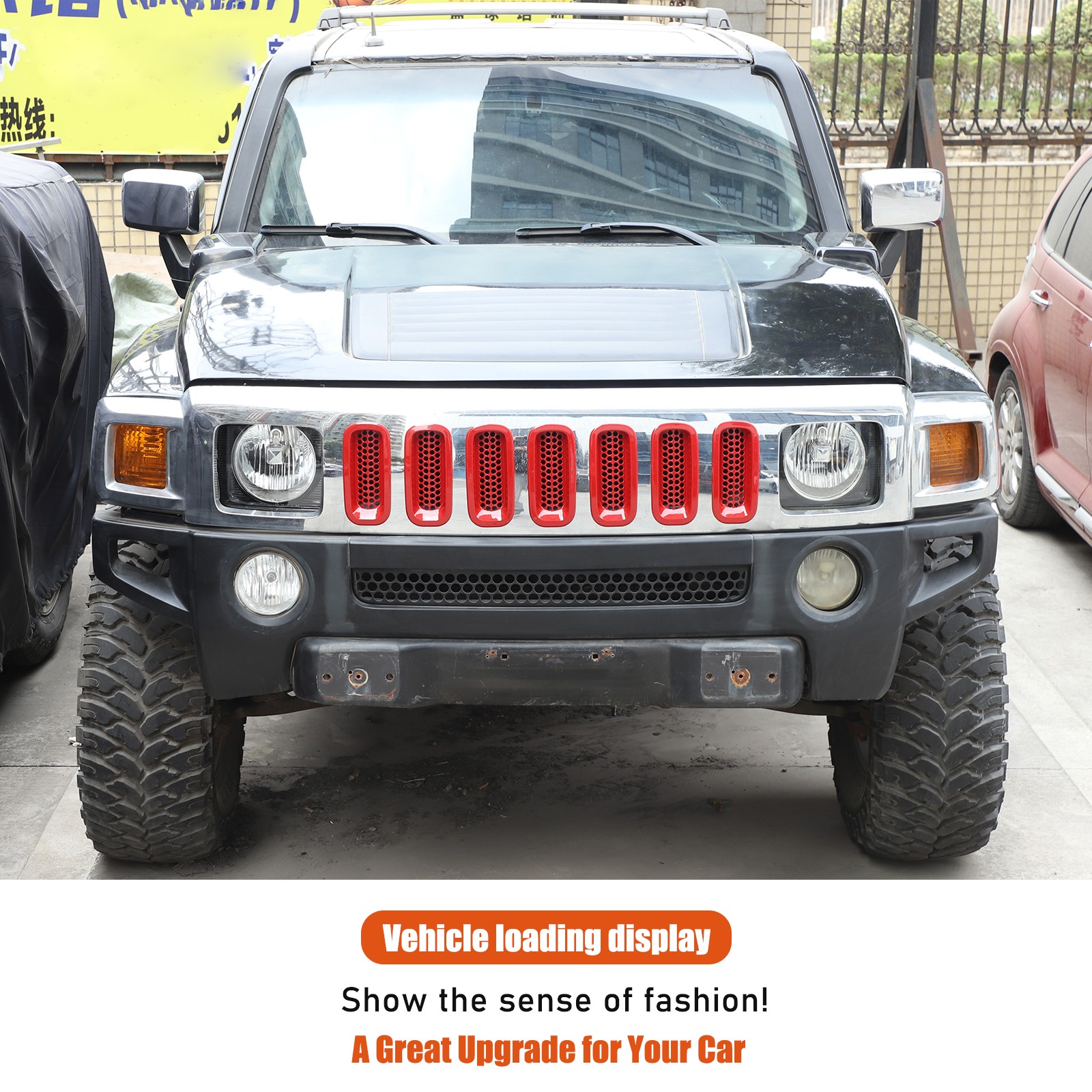Red Front Bumper Grille Insert Honeycomb Mesh Kits For Hummer H3 2005-2009 7PCS