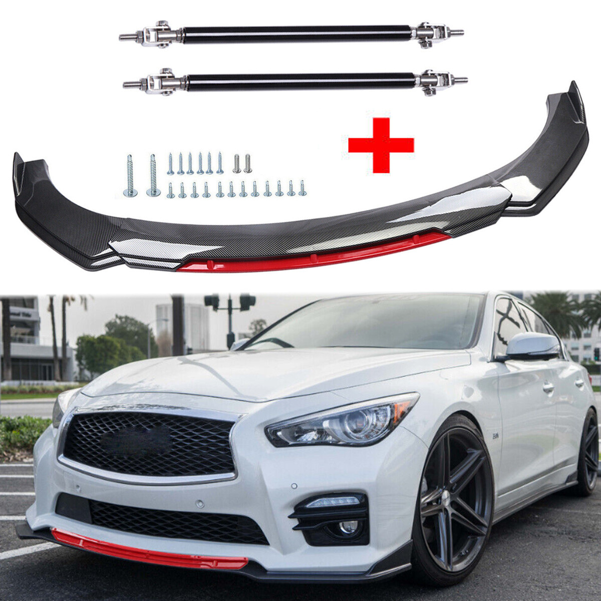 For Infiniti Q70 Q60 front Bumper Lip Spoiler Splitter Carbon fiber Black+Red