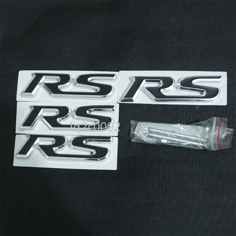 Black Silver RS Chrome Metal Big Grille Emblem + 3x Sticker Decal Badge AWD Line