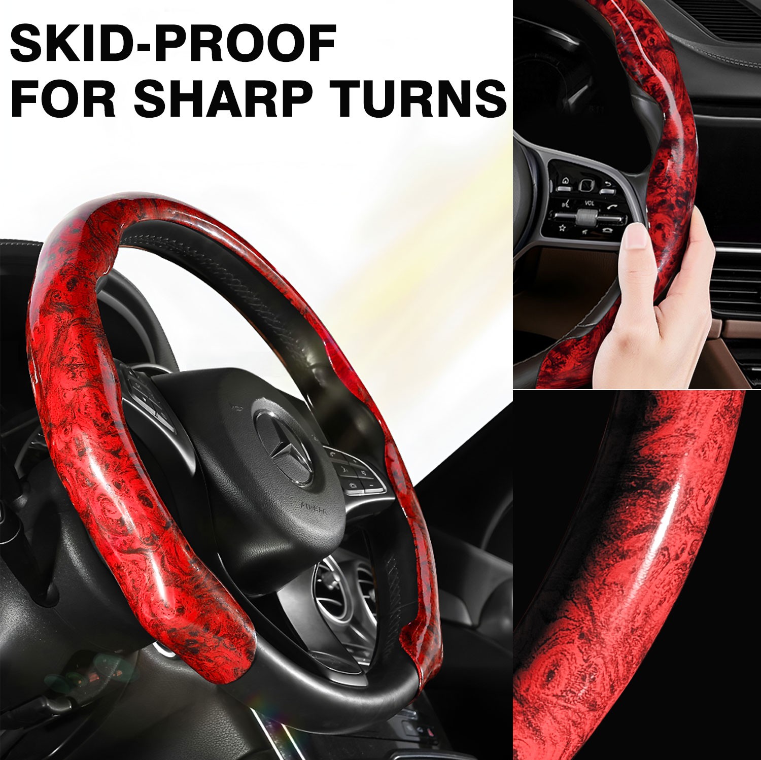 Wood Grain Car Steering Wheel Cover Microfiber Leather Universal For Nissan
