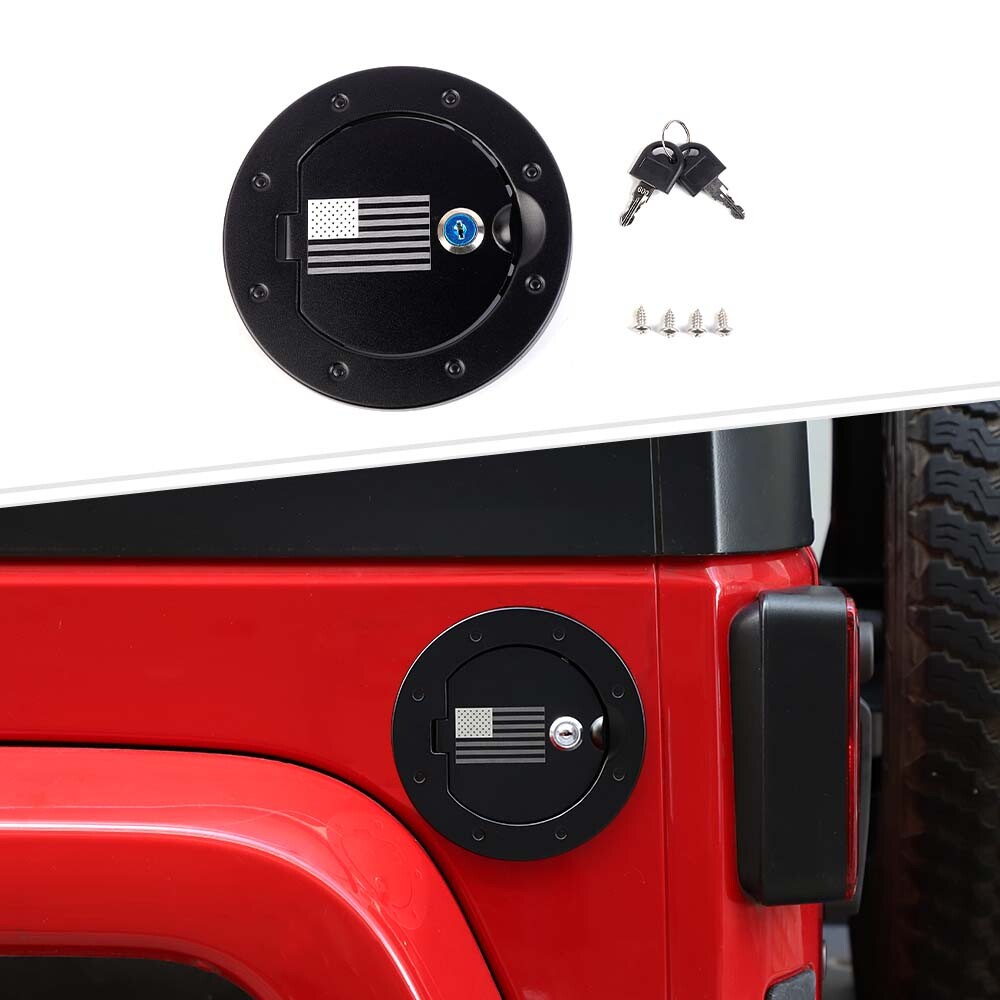 Fuel Filler Door Steel Gas Fuel Tank Cap Cover+Lock for 07-18 Jeep Wrangler JK