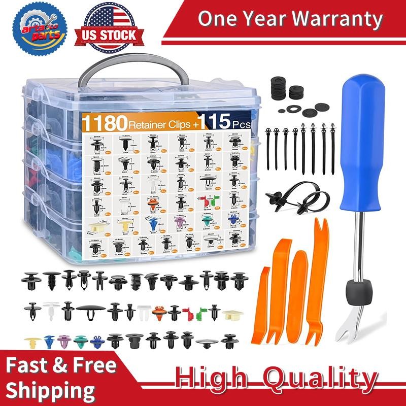 1295PCS Auto Car Bumper Retainer Clips Car Rivets Fasteners Push Retainer Kit
