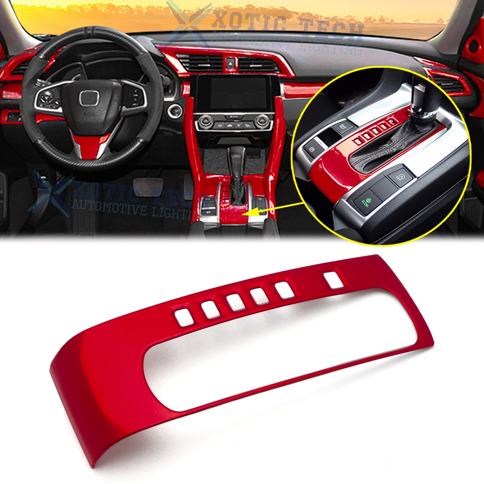 Red Interior Gear Shift Box Panel Cover Molding Trim For Honda Civic 2016-2021