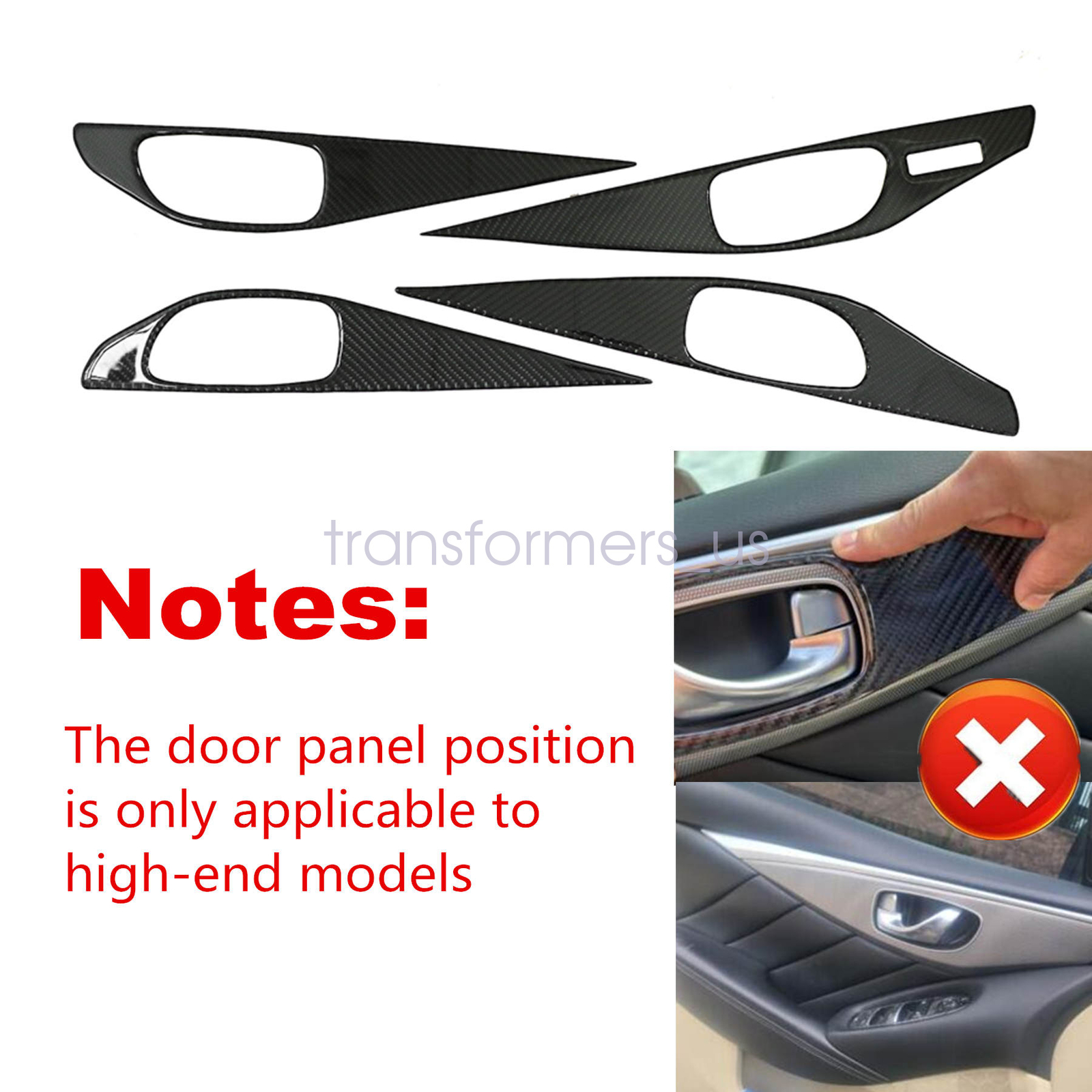 4PCS Carbon Fiber Look Interior Door Panel Cover Trim For Infiniti Q50 2014-2019