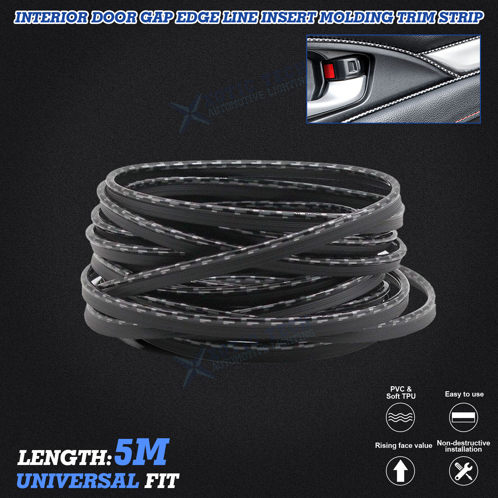 Carbon Fiber Style Car Interior Door Gap Accessories Insert Trim Line w/ Tool 5M