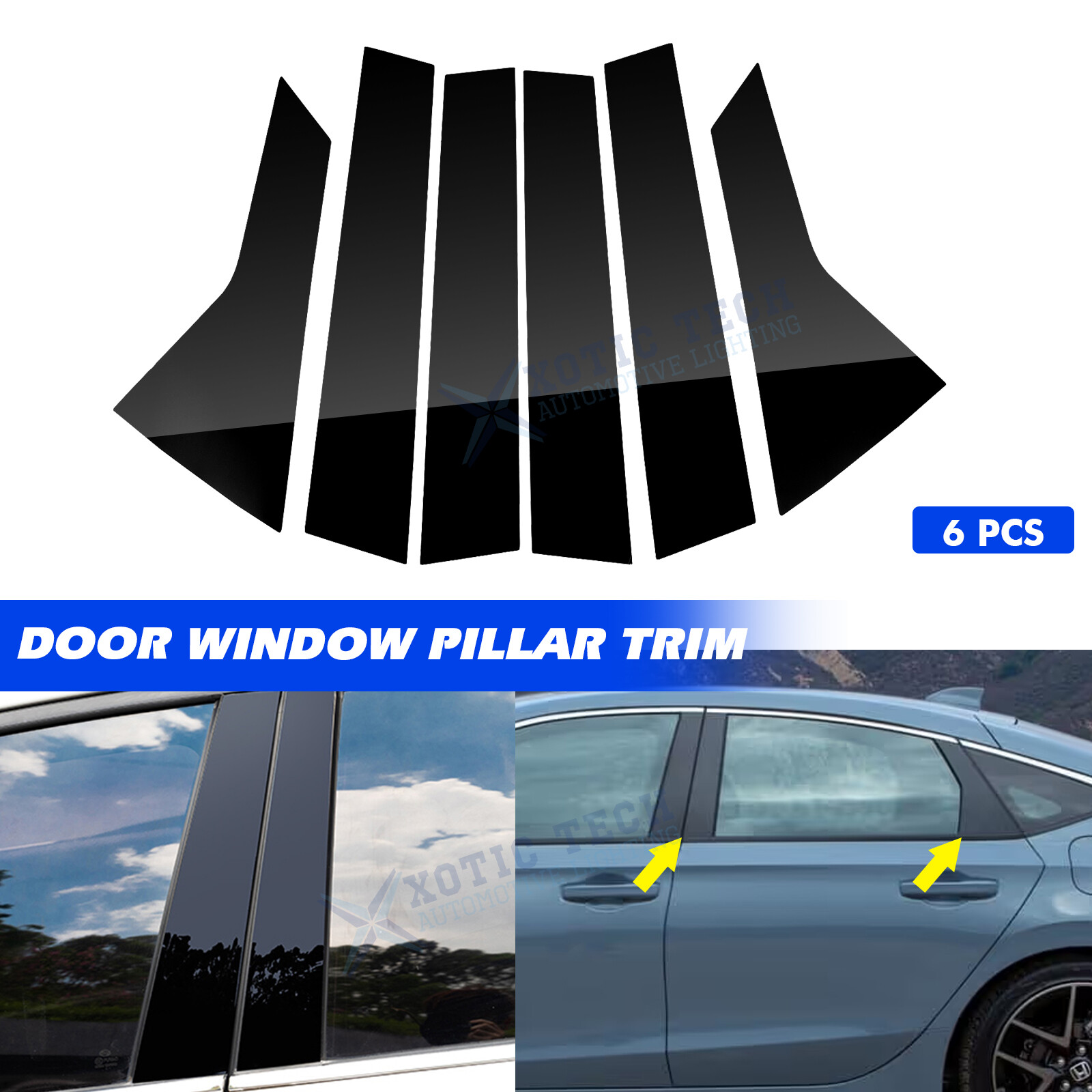 Pre-cut Pillar Posts Door Trim Mirror Molding Cover for Honda Civic 2022-2025
