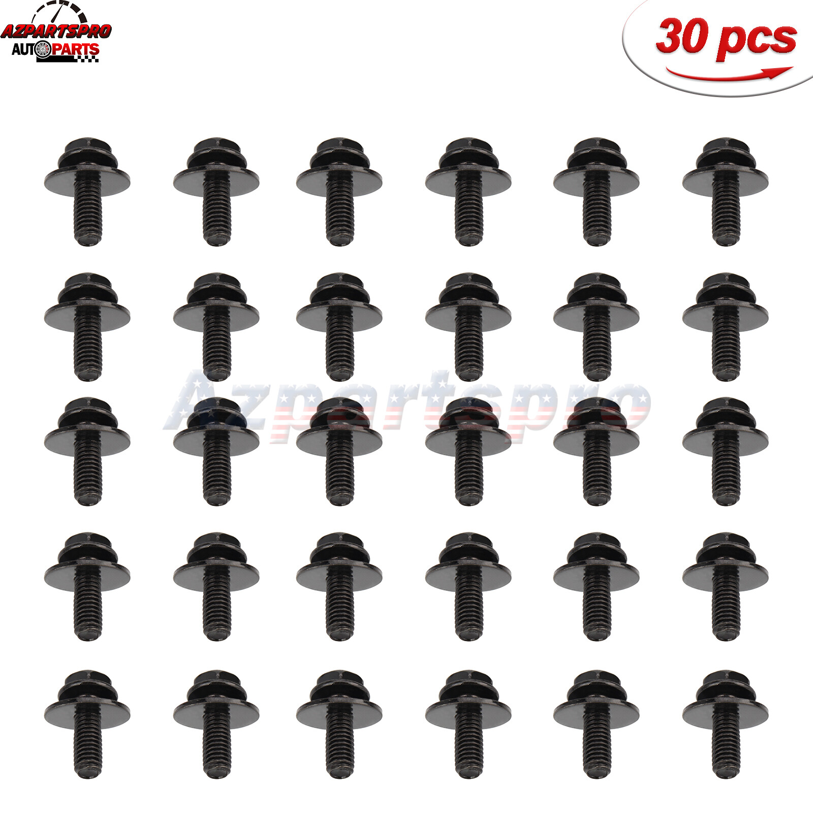 Body Bolts- M6-1.0 x 16mm Long- 10mm Hex- 17mm Washer- 30 bolts For Honda Acura