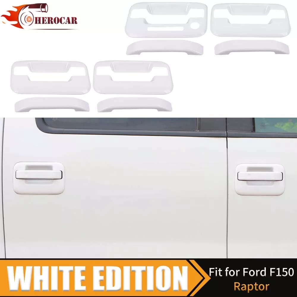 For 2009-2014 Ford F150 Oxford White 4 Door Handle COVERS w/PSK+Mirrors+Tailgate