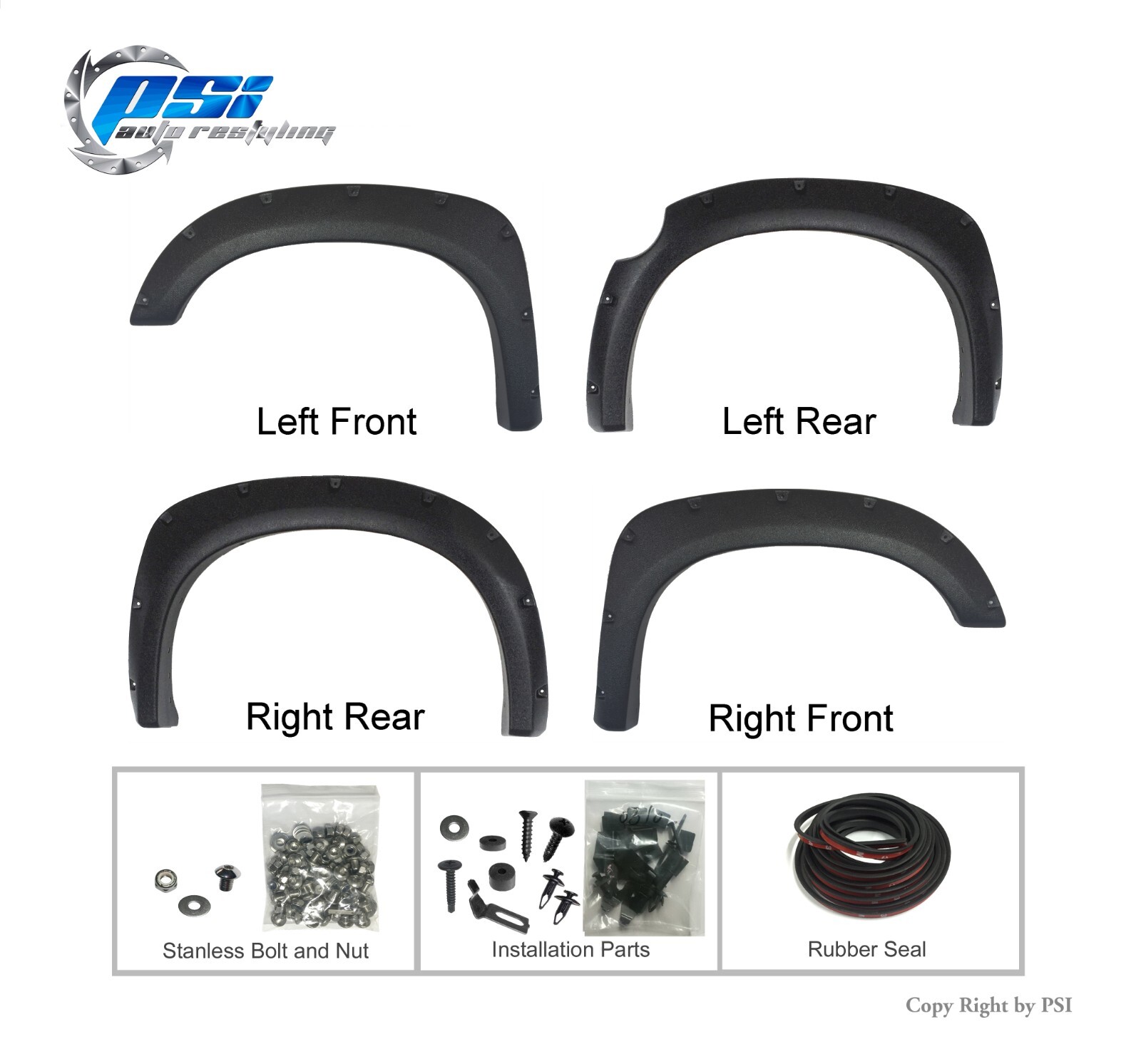 Pocket Bolt Fender Flares Fits Toyota Tundra 2007-2013 Front Long Textured