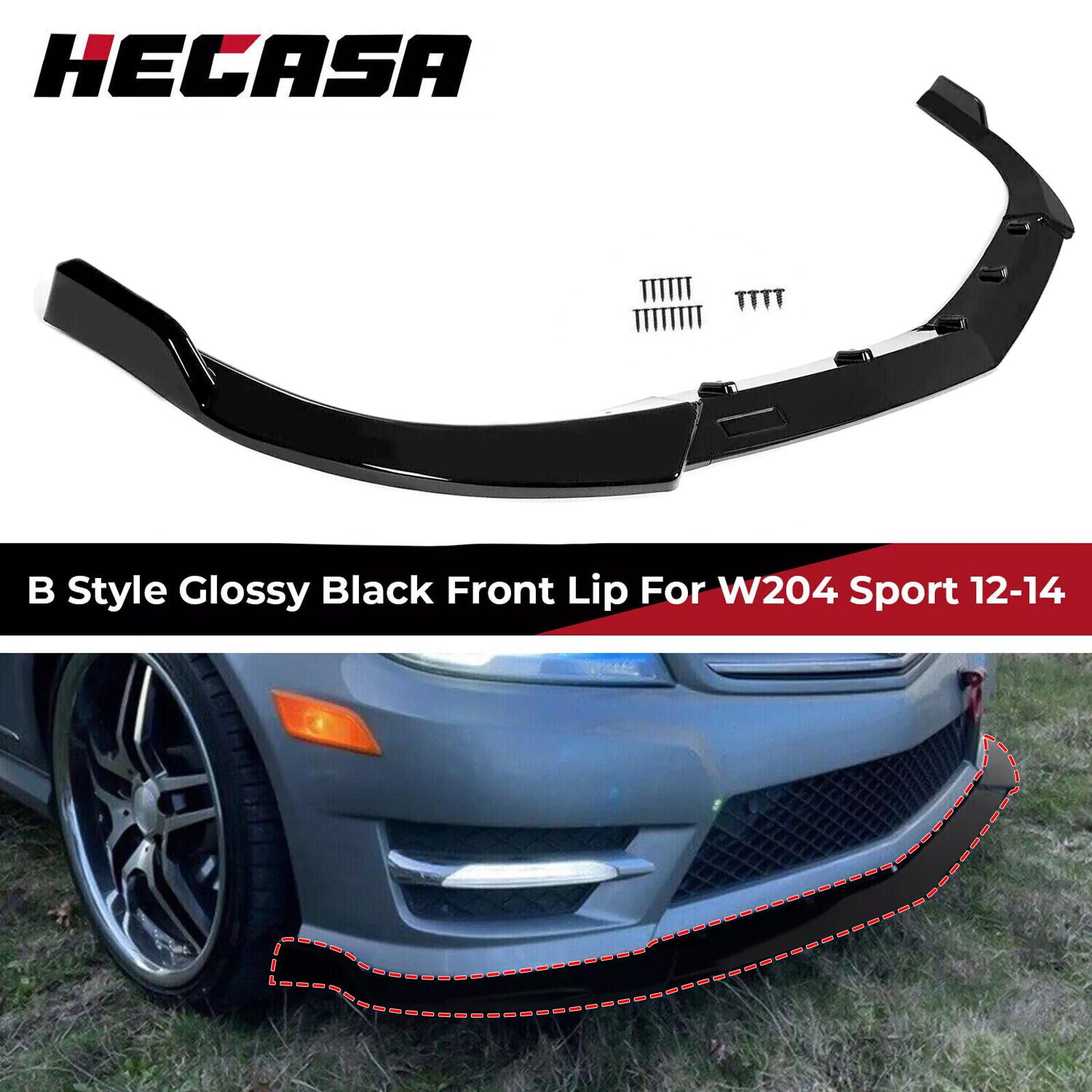 For Benz C Class W204 Sport 12-14 Glossy Black Front Bumper Lip Splitter Spoiler