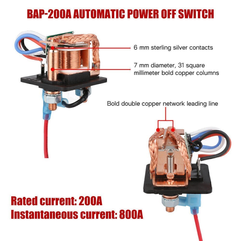 Wireless Dual Remote 12V 200A Car Battery Disconnect Switch Kill Relay Black