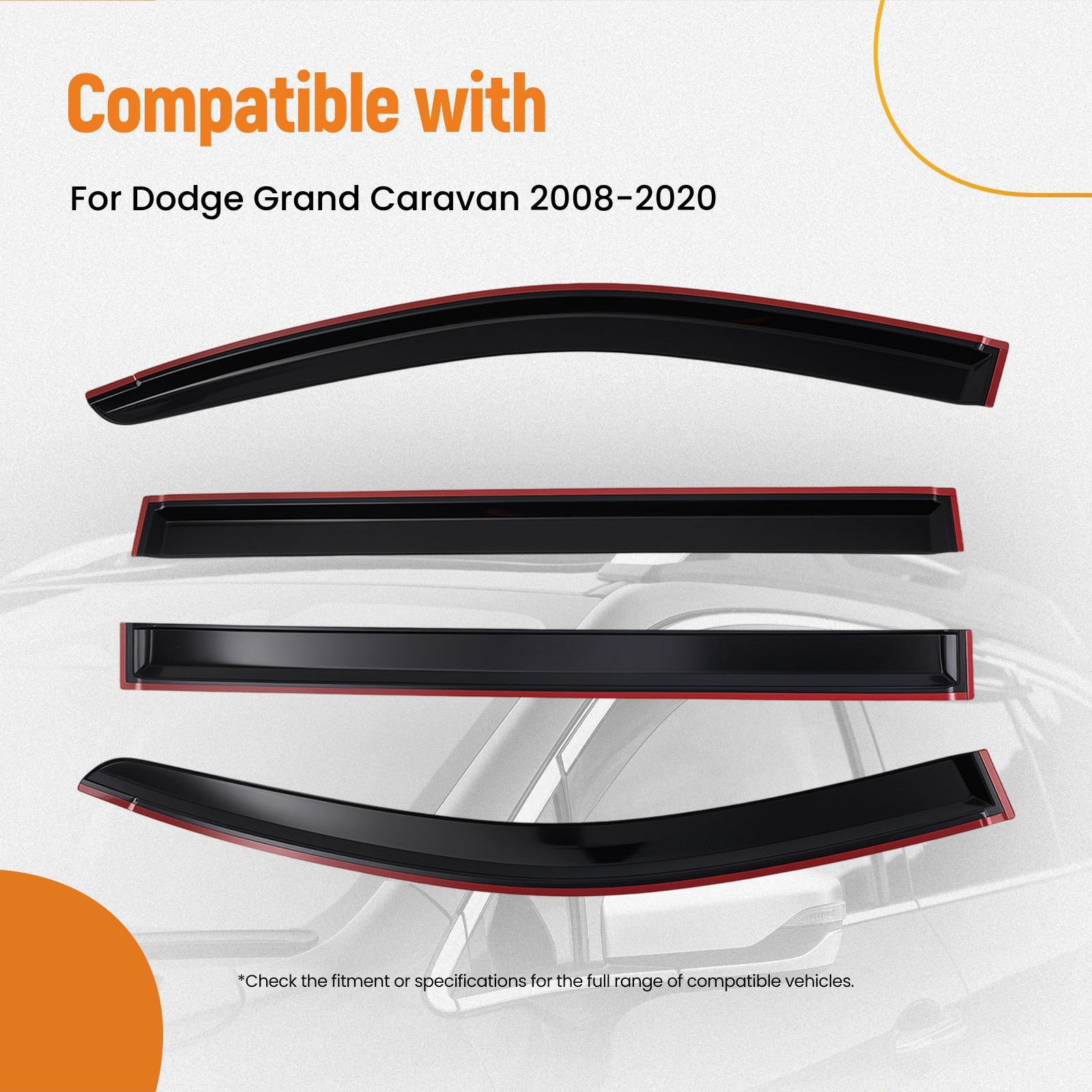 Wind Deflector Rain Guards for Dodge Grand Caravan 2008-2020 2.5mm 4Pcs Set