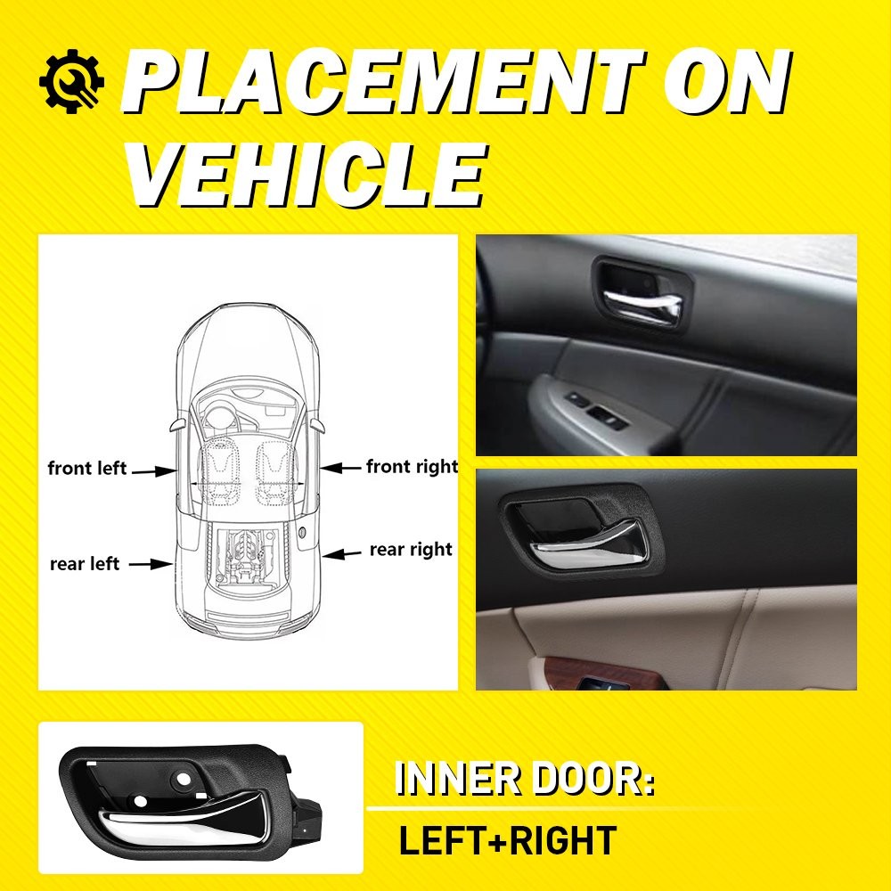 4Pcs Left Right Inner Door Handle Fit 2003-2007 Honda Accord Sedan Black Chrome