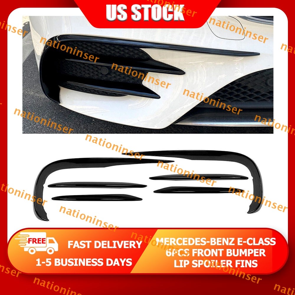 6X Benz W213 E200 E300 E250 2016-2020 Glossy Black Front Bumper Lip Spoiler Fins