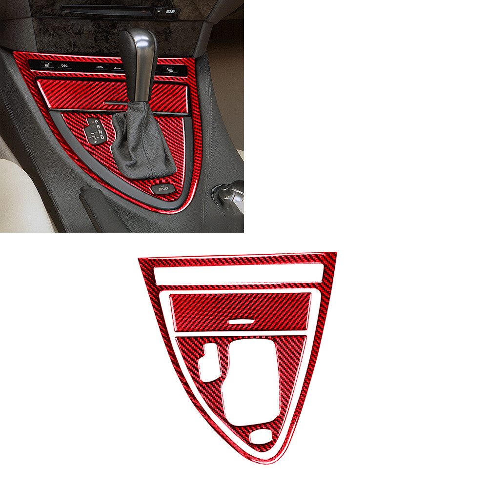 3PCS Red Carbon Fiber Automatic Gear Shift Interior Trim Set For BMW 6 2004-10