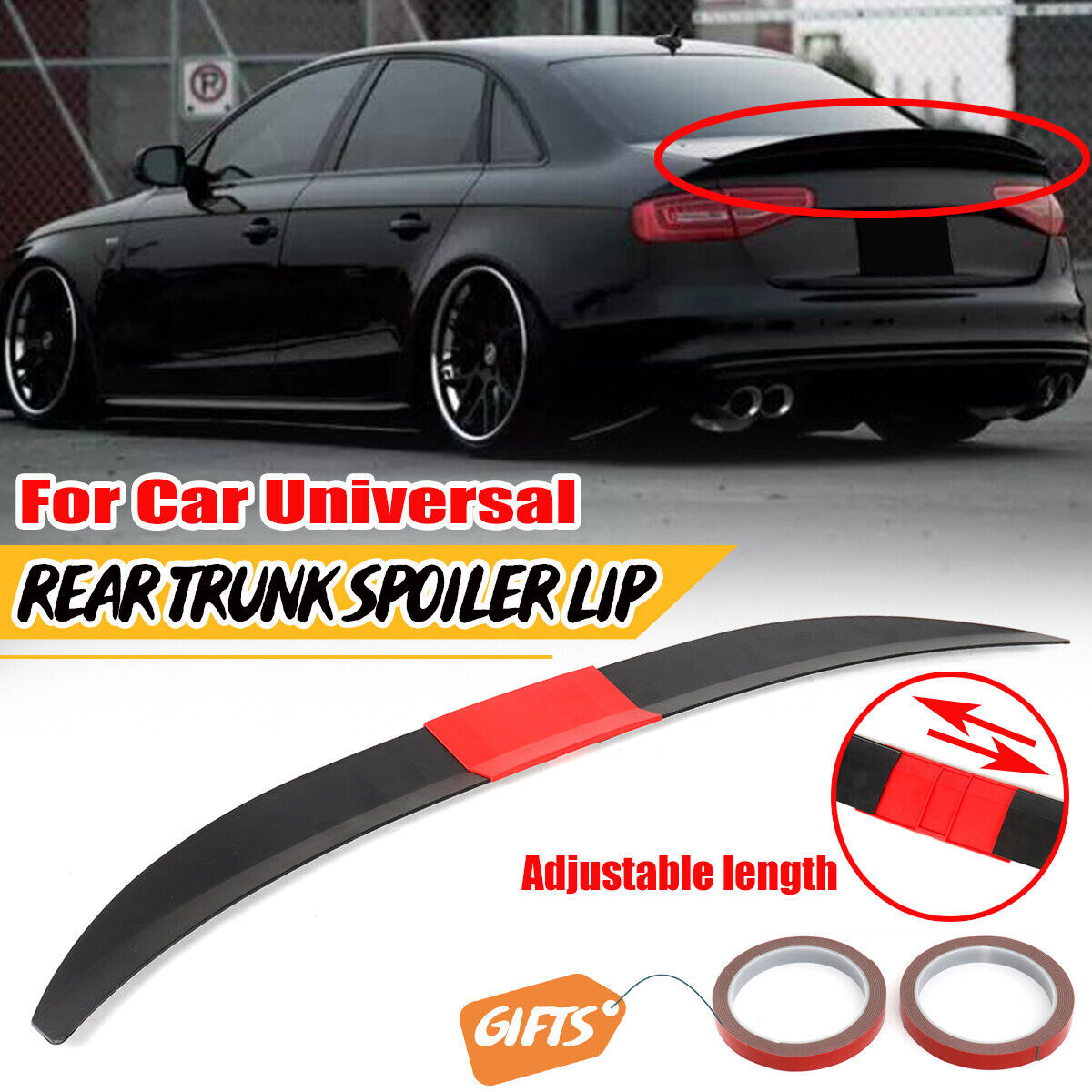 For Car Sedan Universal Adjustable Rear Trunk Spoiler Lip Lip Unpainted Black
