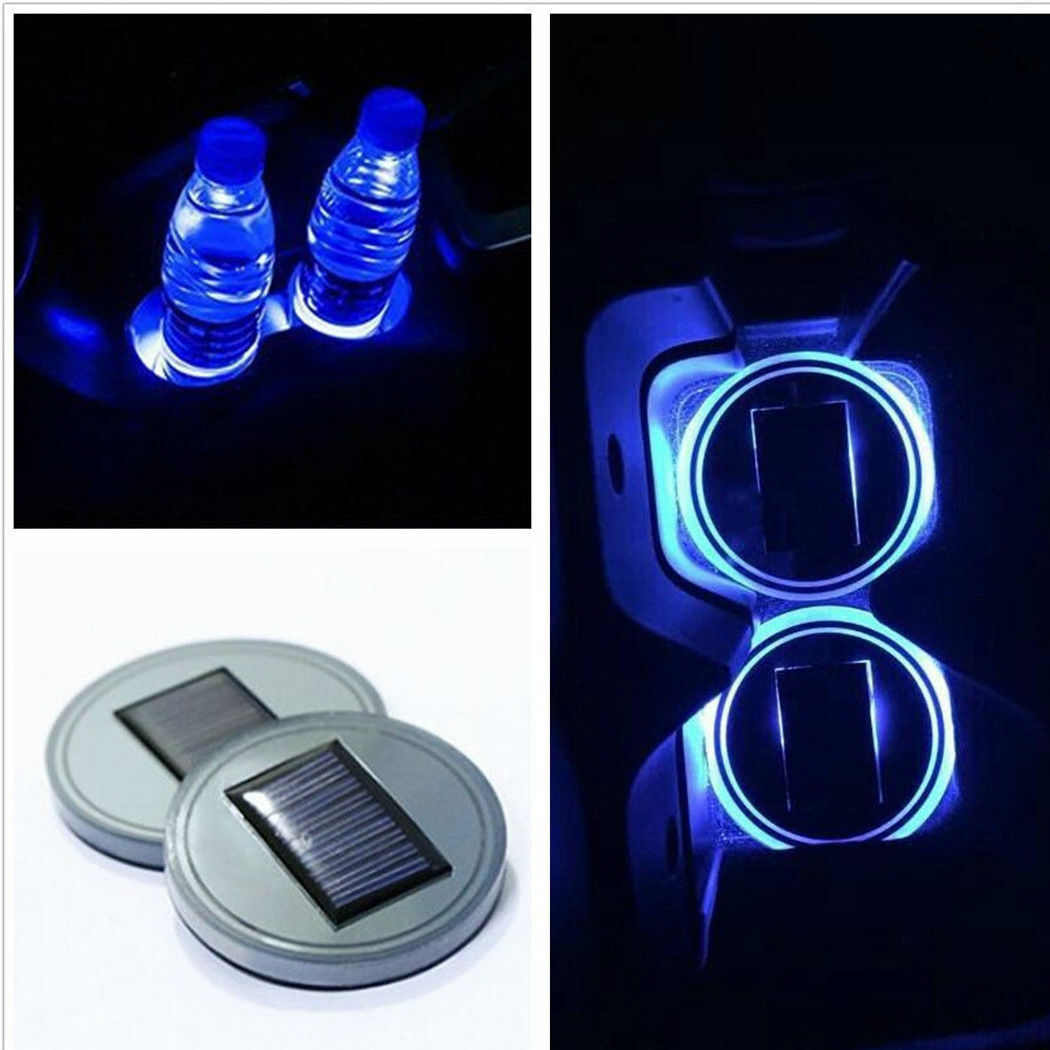 2pcs Solar Cup Pad Car accessories LED Light Cover Interior Decoration Lights
