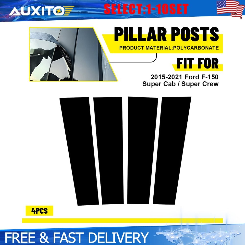 4Pcs Set Black Out Window Pillar Covers For Ford F150 2015-2021 No Hole 4-40X