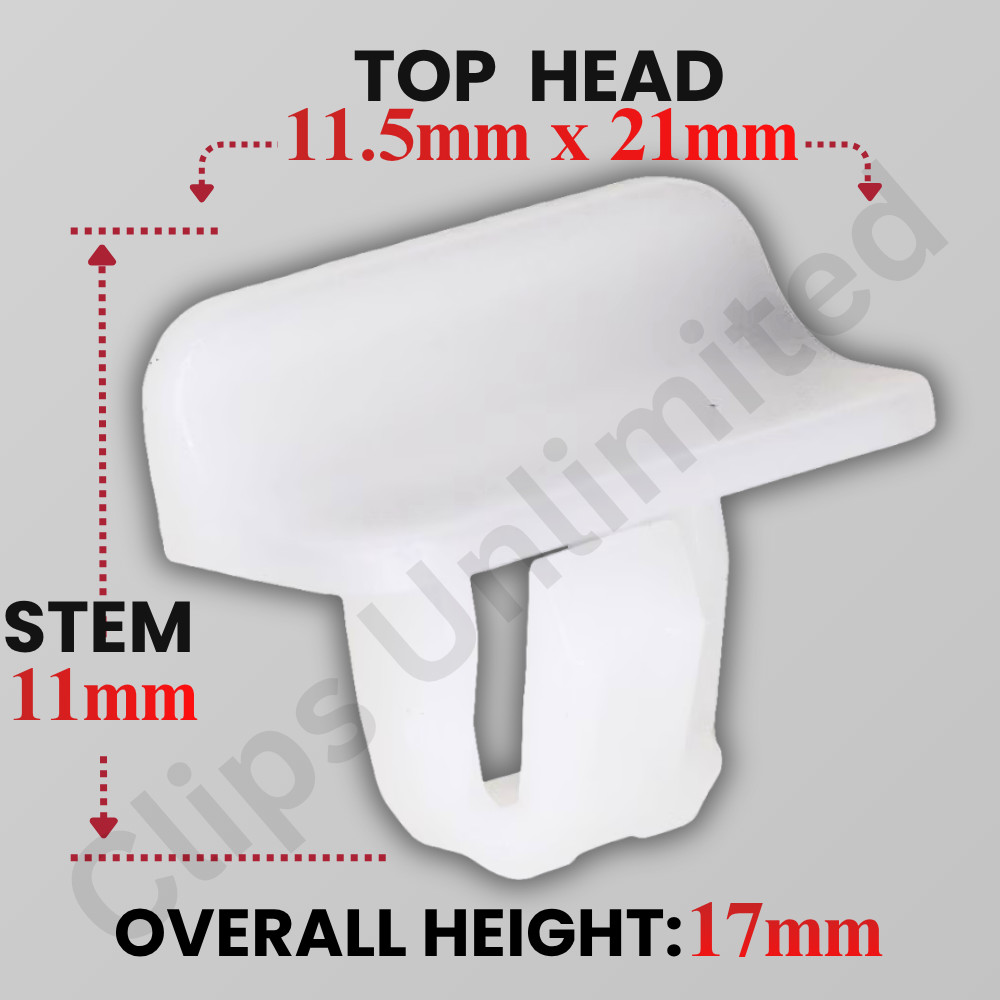 A 21835 Chrysler Moulding Clip White Nylon 11mm Stem 11.5x21mm Head 68225214AA