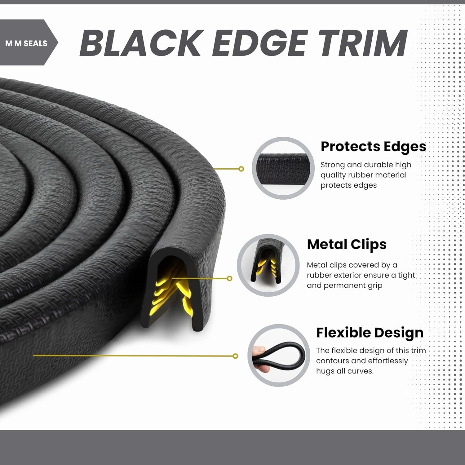 Edge Trim Black Large, Fits Edge 1/4 Inch, Length 10 Feet 3.05 Meter