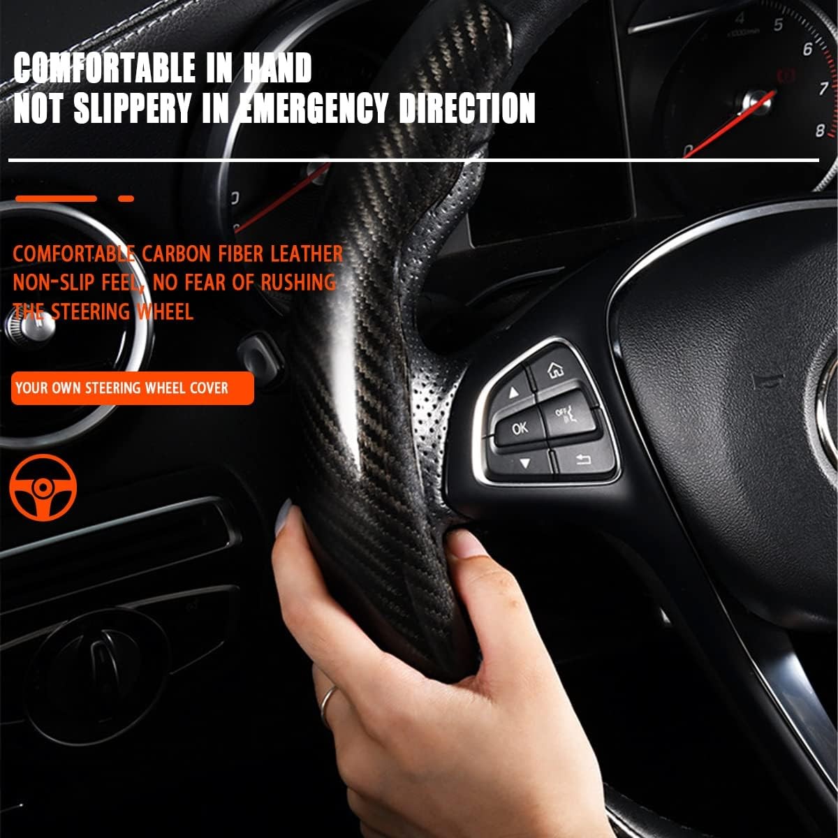 15″ Car Carbon Fiber Steering Wheel Cover Non-slip Protector For Mercedes Benz