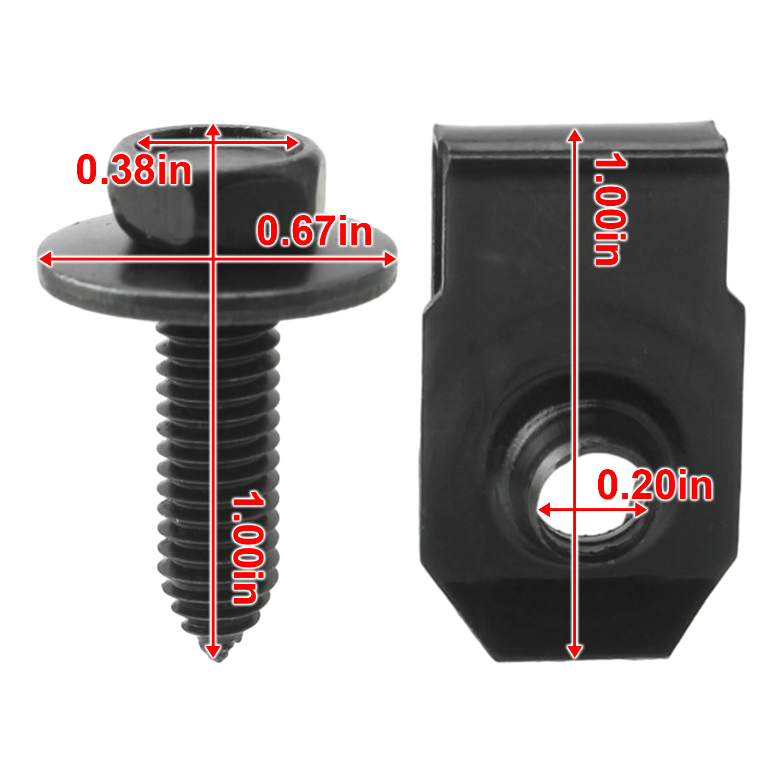 For GM Truck Body Bolts & U-nut Clips- M6-1.0 x 20mm- 10mm Hex- 20pcs (10ea)
