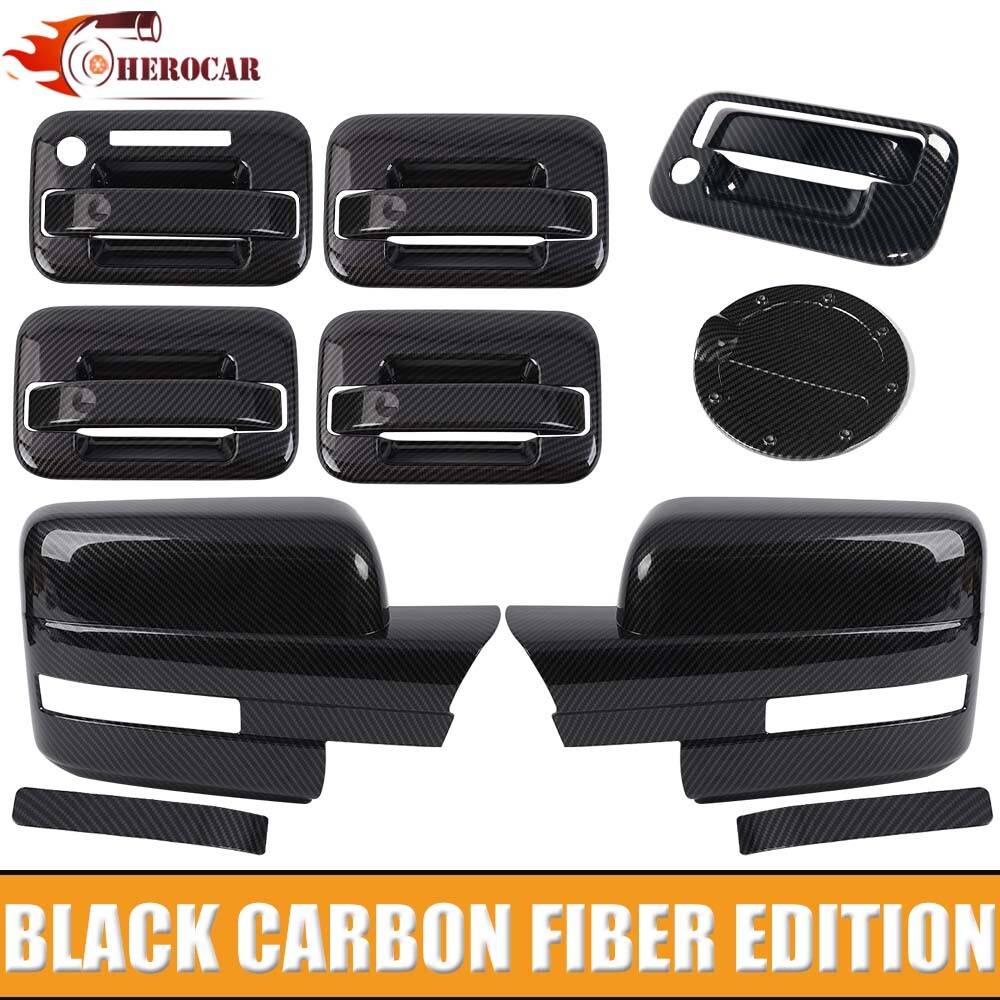 🌟Carbon Fiber Mirror+4 Dr Handle+Fuel Cap+Tailgate Trim Kit For 09-14 Ford F150