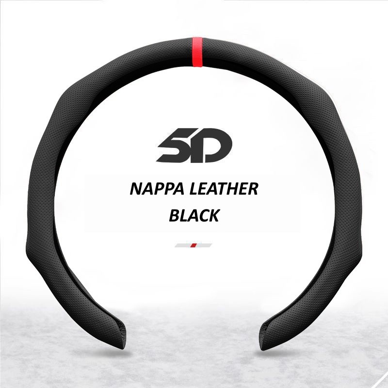 For Toyota Car Steering Wheel Cover Nappa Leather 14.5-15 inch Black Non-slip