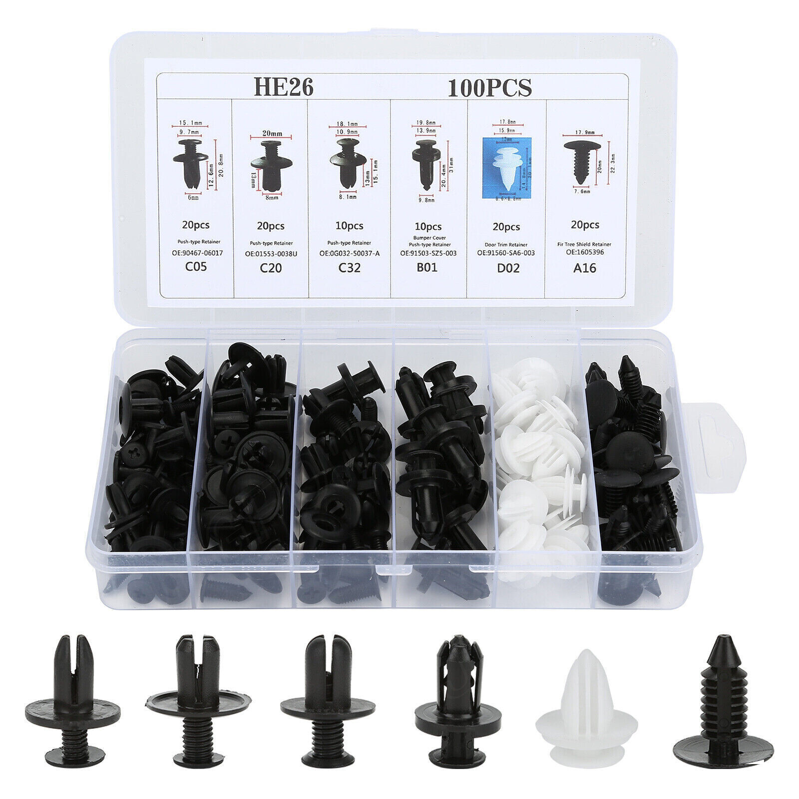 Car Parts Body Bumper Rivet Retainer Trim Molding Push-Pin Clip Assortments Kit