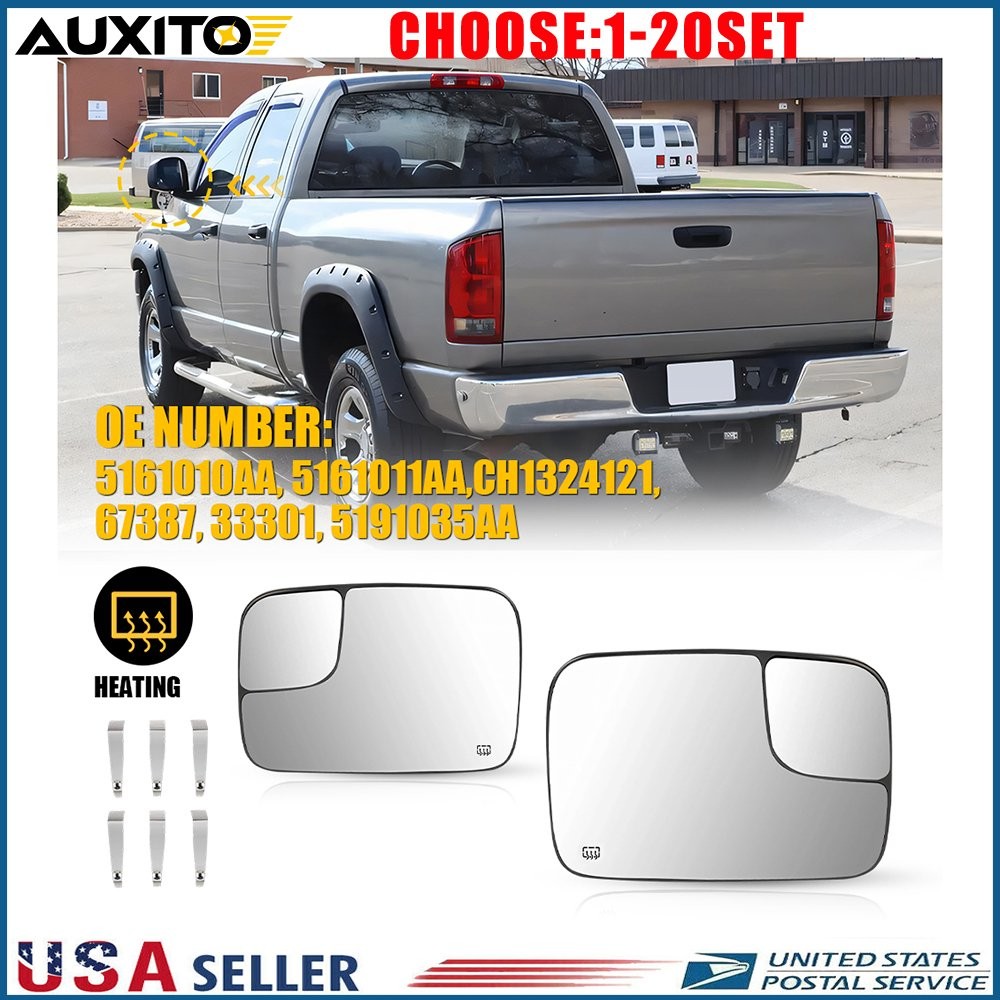 Left Right Heated Towing Mirror Glass For 05-09 Dodge RAM 1500 2500 3500 2-10X
