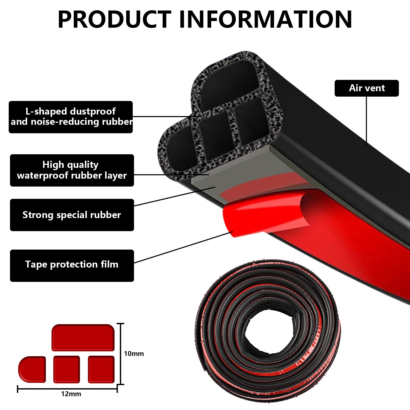 16M L-Shape Auto Door Trunk Seal Strip Rubber Weather Strip Edge Car Universal