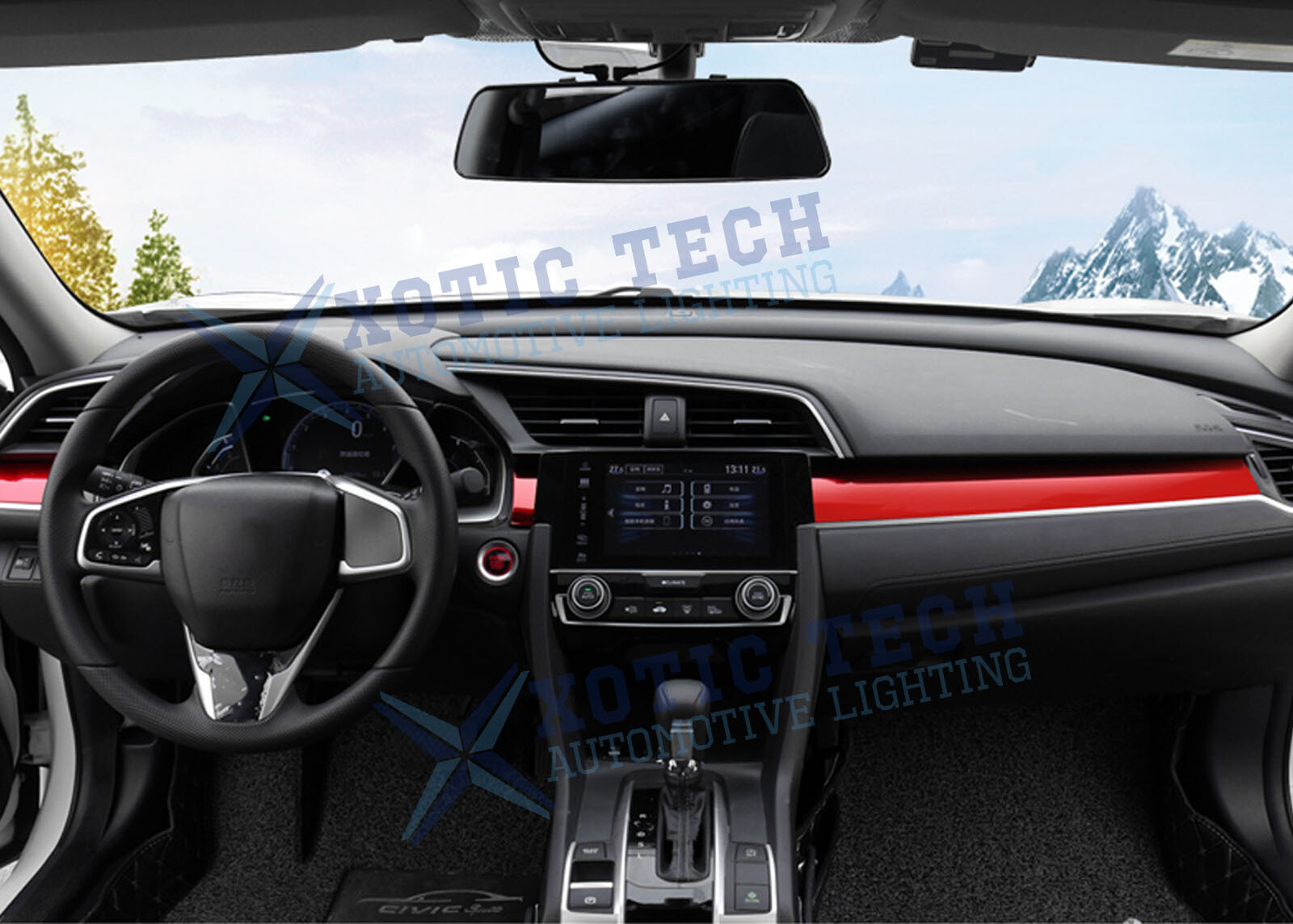 3x Sporty Red Center Console Dashboard Stripe Cover Trims Fits Honda Civic 2016+