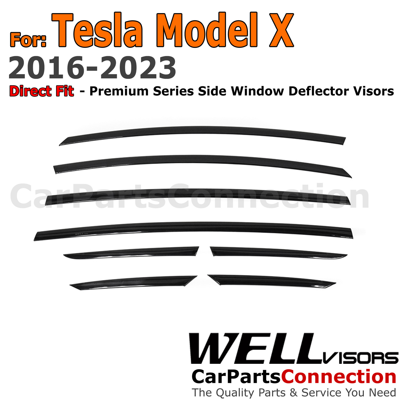 WellVisors Window Visors For Tesla Model X 2016-2024 Smoke Tint Premium Series