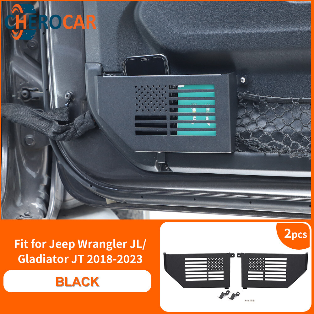 2PCS Front Door Net Pocket America Flag Pattern For Jeep Wrangler JL JLU JT 18+
