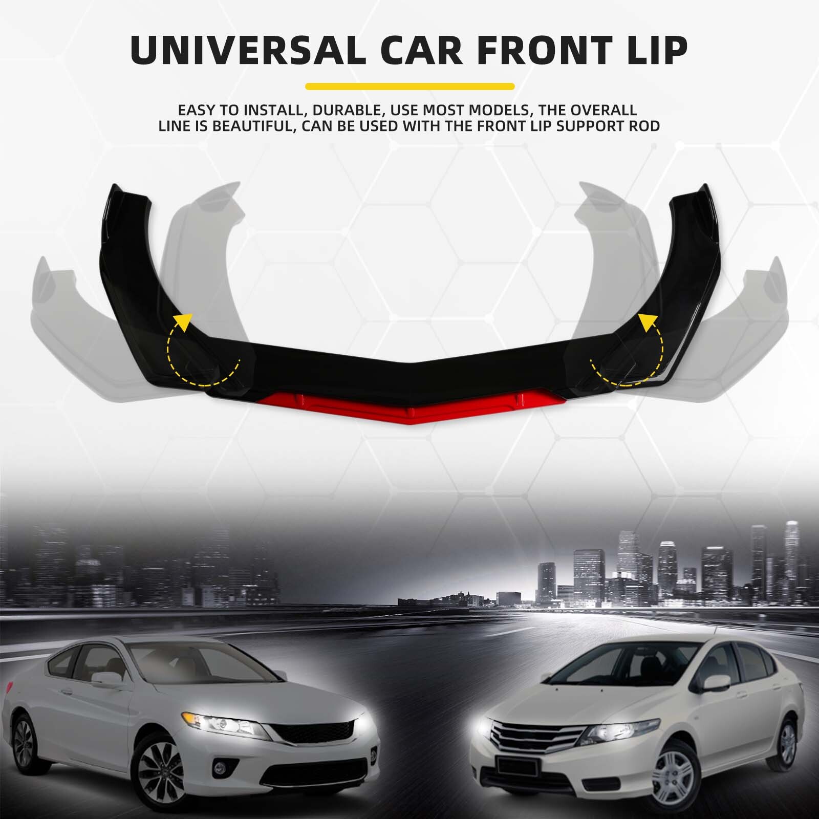 Universal Car Front Bumper Chin Lip Spoiler Splitter Body Kit Glossy Black+Red